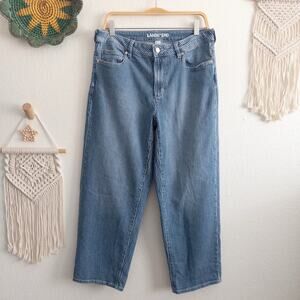 Lands' End Blue with White Stripe Ankle Cropped Denim Jeans Size 8